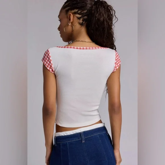 UO Kimchi Blue Willow Pie Graphic Boatneck Baby Tee - Picture 3 of 3